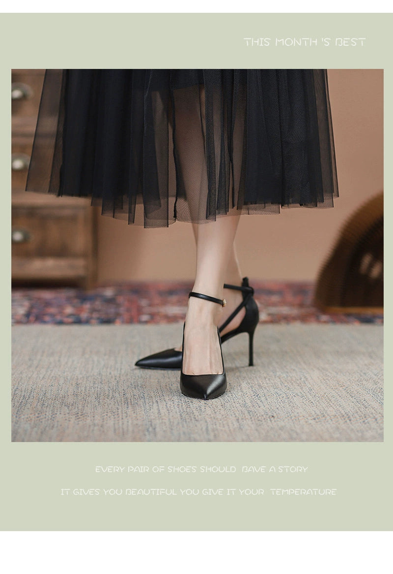 Feiyan Pointed Toe Buckle Strap Stiletto Heel Nude Color Shoes heels_stiletto