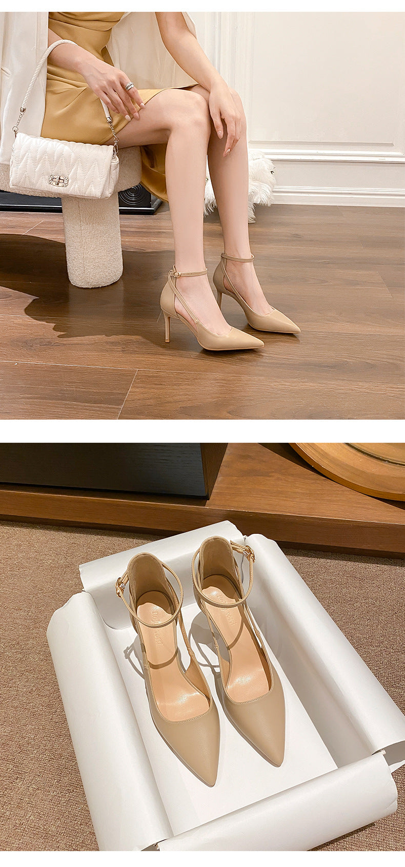 Ankle Strap Pointed Toe Women Slingback Pumps Black Matte Leather Hollow Stiletto High Heels Sandals 6CM and 8CM heels_stiletto