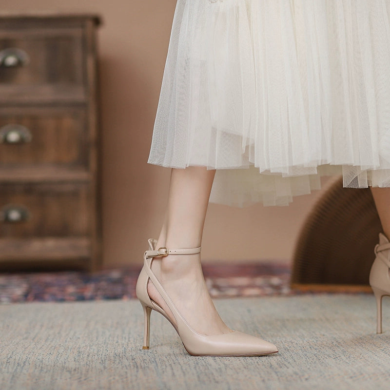 Feiyan Pointed Toe Buckle Strap Stiletto Heel Nude Color Shoes heels_stiletto