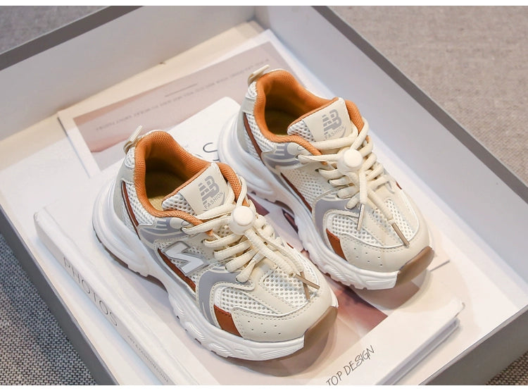 Kids White Sneaker 2025 Spring Mesh Breathable Boys and Girls Trendy Dad Shoes Children's Casual Running Shoes kids_shoes