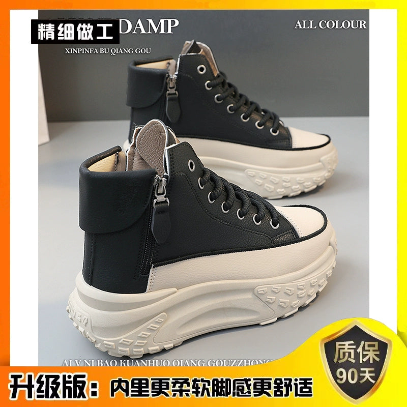 Genuine Leather High-Top Best Selling Autumn and Winter Leisure Sports White Shoes sneakers_platform