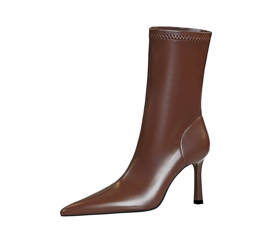 Fashion Minimalist Stiletto Heel Flats Pointed-Toe Skinny Middle Boots  boots_highheel