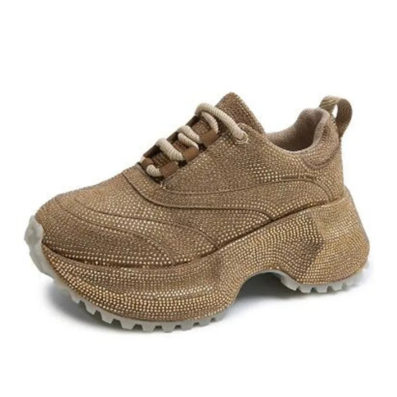 NEW Women's Rhinestone Shoes Luxury Fashionable Versatile Inner Height Increasing Women Sneakers Thick-soled Casual Sports Shoes sneakers_platform sneakers_luxury