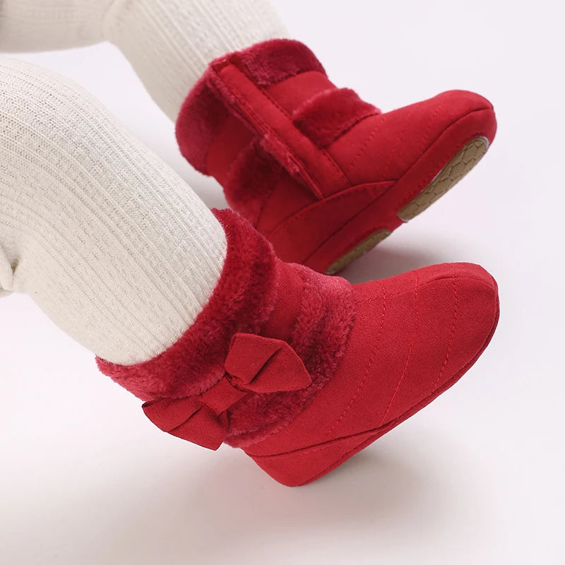 0-18M baby shoes Girls winter plush comfort snow boots cute bow cotton shoes baby soft soled non-slip toddler shoes kids_shoes