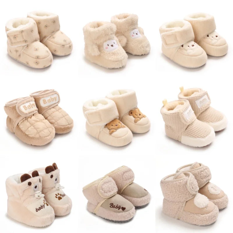 Winter Newborn Boys and Girls Cute Cartoon Cotton Shoes with Soft Sole and Warm Boots Preschool Walking Shoes  Winter Newborn kids_shoes
