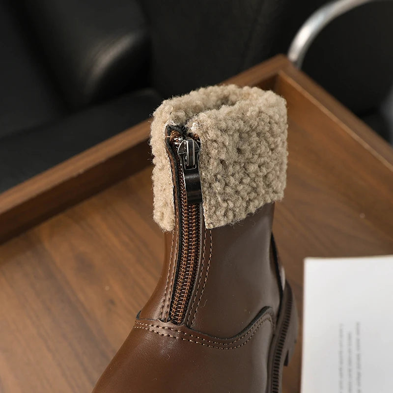 Winter Children's Ankle Boots Warm Simple Toddler Girls Causal Cotton Boots Thick Bottom Trend Kids Fashion Leather Boots Zipper kids_shoes