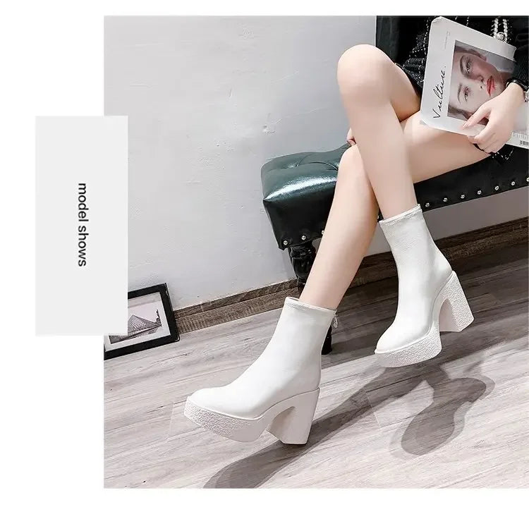 2025 New Platform Women Ankle Boots Leather Fashion High Heels Shoes Trend Designer Classic Chunky Pumps Goth Winter Botas Mujer boots_platform