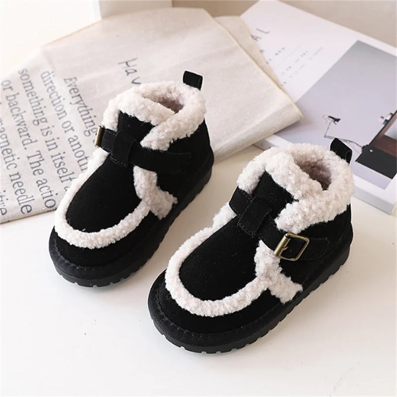 Children's Snow Boots For Girls Leather Warm Plush Fashion Non-slip Toddler Kids Boys Boots EU 21-30 kids_shoes