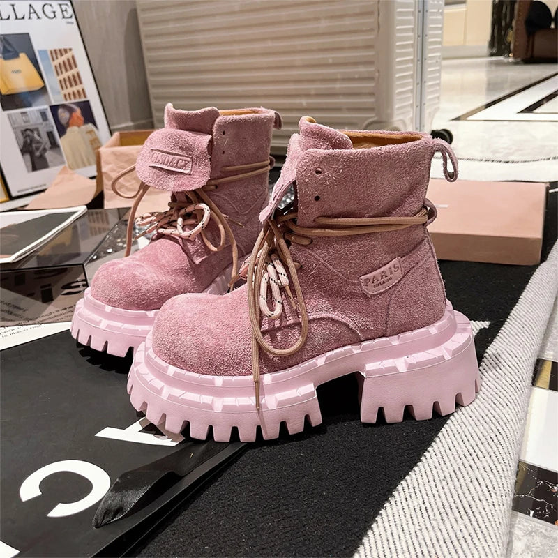 Platform Women’s Ankle Boots Suede Designer Shoes for Woman Fashion Winter Women Short Botas 2025 Gladiator Boots Mujer Zapatos boots_platform