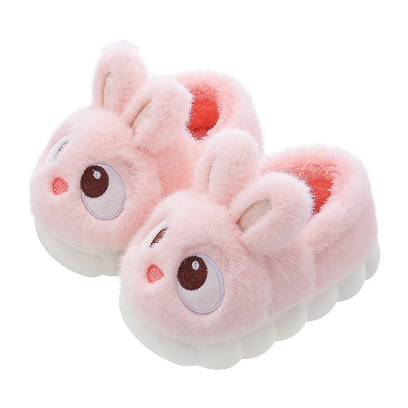 Winter Children's Cotton Shoes 2025 New Cute Rabbits Warm Plush Girls' Slippers Faux Fur Anti Slip Flat Boys' Home Slippers kids_shoes