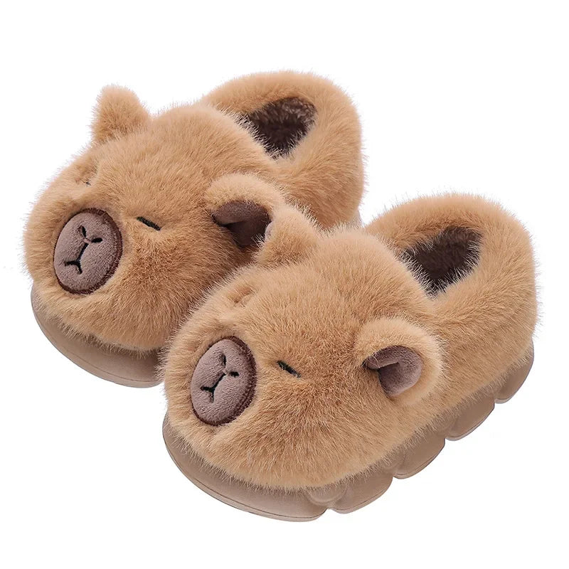 Capybara Winter Cartoon Parent-child Cotton Shoes Warm Plush Slippers Children's Anti Slip Platform Women Indoor Warm Home Shoes kids_shoes