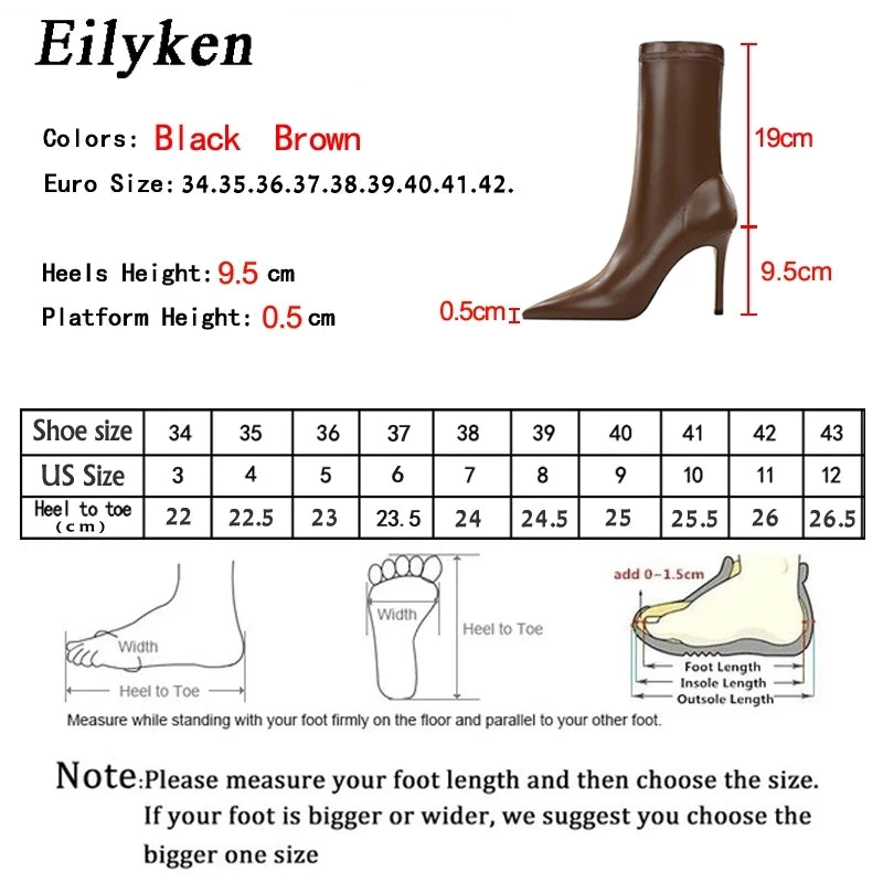 Eilyken Fashion Winter High Quality Soft PU Leather Socks Women Ankle Boots Street Style Pointed Toe Thin Heels Ladies Botines boots_highheel