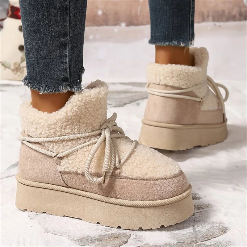 Autumn and Winter New Thick-soled Booties Faux Shearling Warm  Snow Boots Thickened Ankle Boots Over-the-knee Warm Women's boots_platform