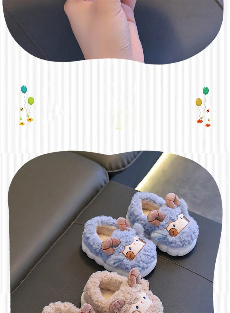 Cute Cartoon Winter Children Sheep Slippers Boys Girls Kid Indoor Anti Slip Warm Home Slippers Soft Comfortable Baby Plush Shoes kids_shoes