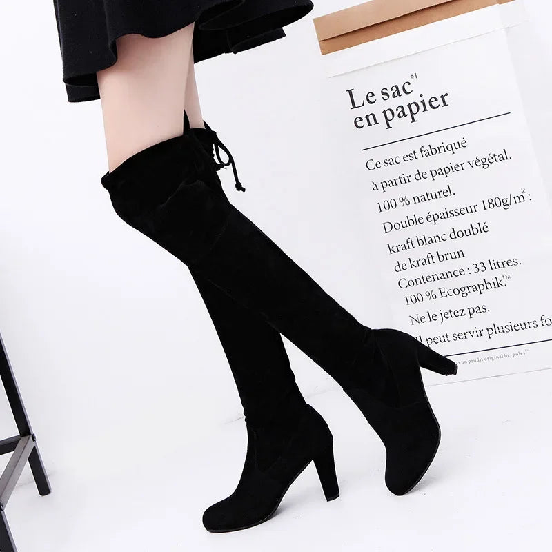 Botas Mujer Invierno In Over The Knee Women Boots Stretch Fabrics High Heel Slip on Shoes Pointed Toe Long Botte Femme 2026 boots_highheel