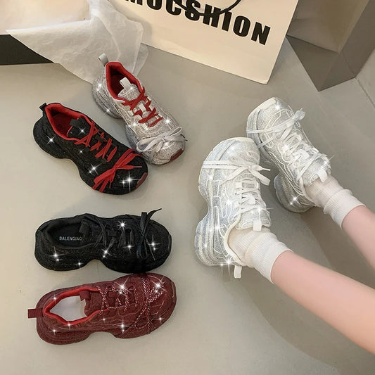 Man Tian Xing Shui Diamond Dad's Shoes for Women 2025 New Fashionable and Stylish Thick Soled Casual Sports Shoes sneakers_platform