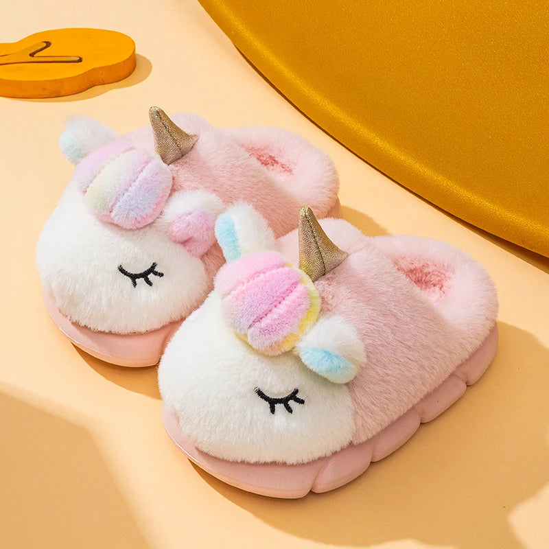 Children's cotton slippers autumn and winter cute pony girl indoor home child baby princess fur slippers for women winter kids_shoes