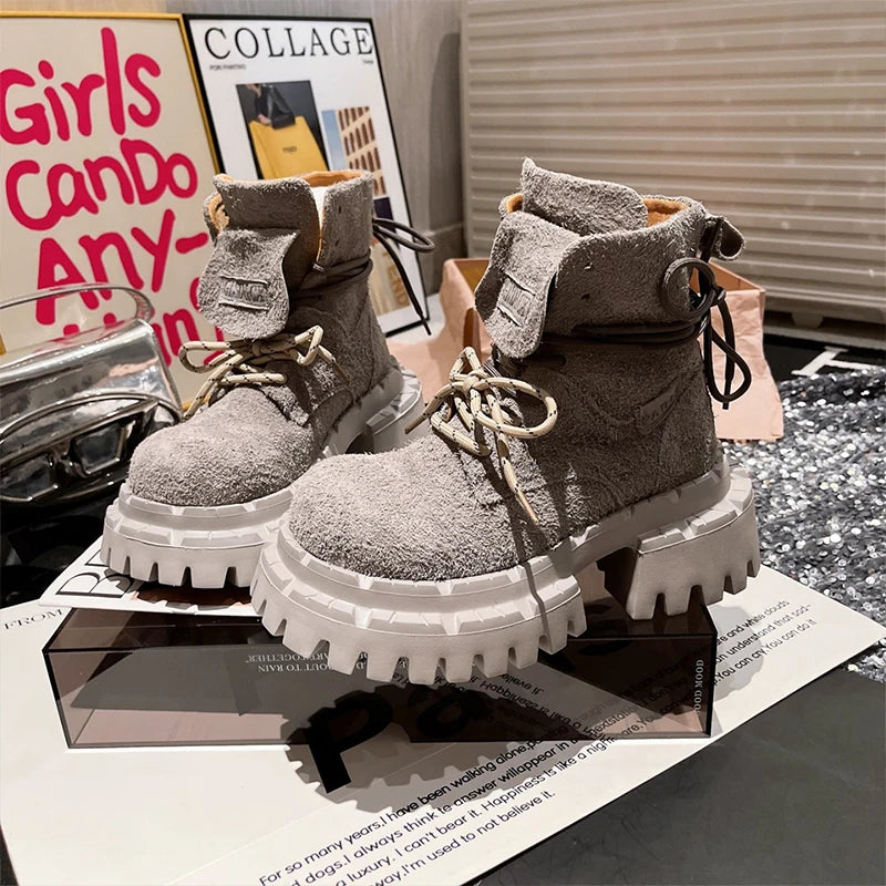 Platform Women’s Ankle Boots Suede Designer Shoes for Woman Fashion Winter Women Short Botas 2025 Gladiator Boots Mujer Zapatos boots_platform