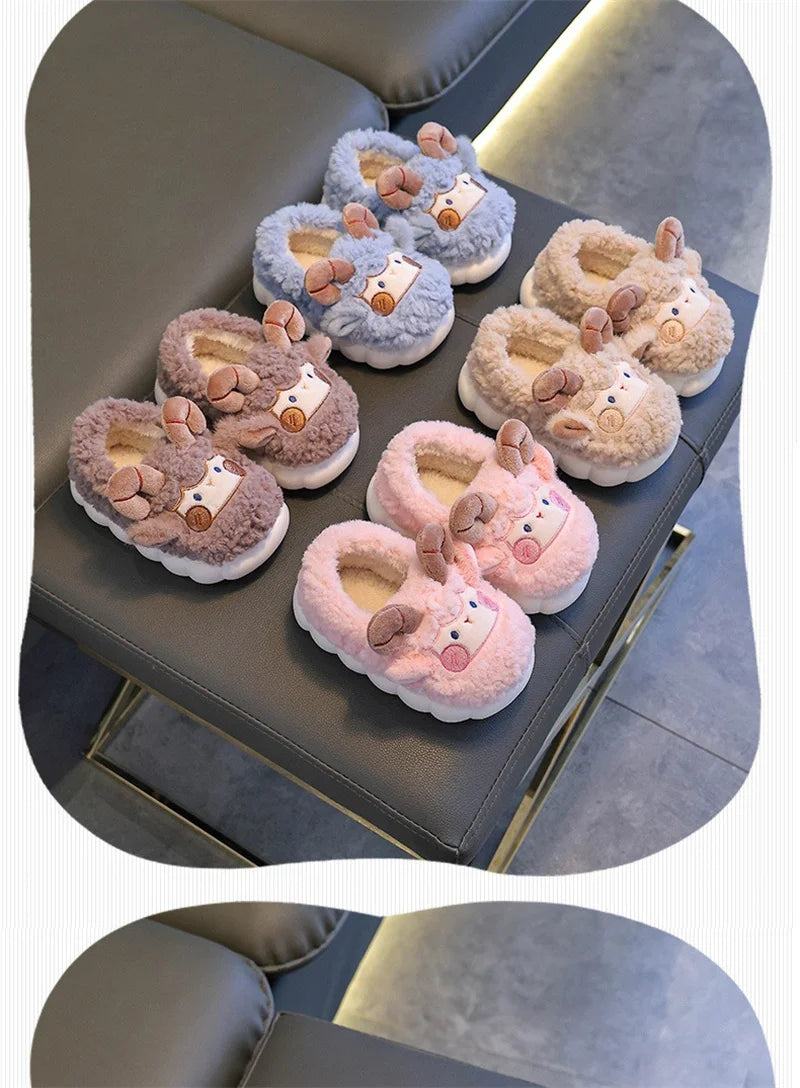 Cute Cartoon Winter Children Sheep Slippers Boys Girls Kid Indoor Anti Slip Warm Home Slippers Soft Comfortable Baby Plush Shoes kids_shoes