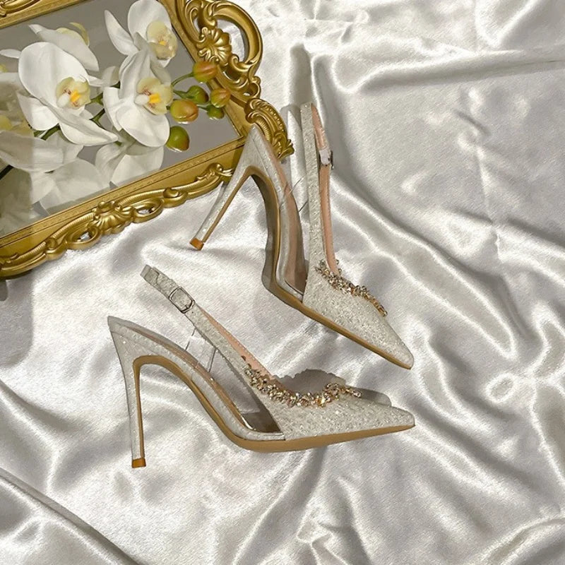 2025 Summer Pointy Head Shallow Mouth Baotou Sandals Women Fine White Beautiful French Rhine-Style High Heels Wedding Pumps heels_bridal