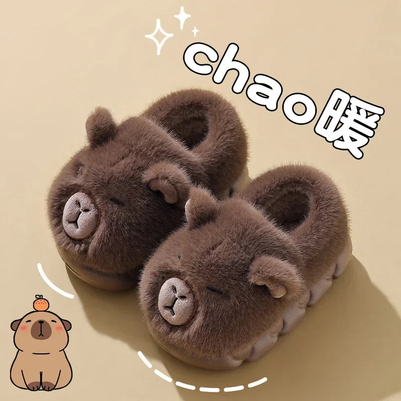 Capybara Winter Cartoon Parent-child Cotton Shoes Warm Plush Slippers Children's Anti Slip Platform Women Indoor Warm Home Shoes kids_shoes