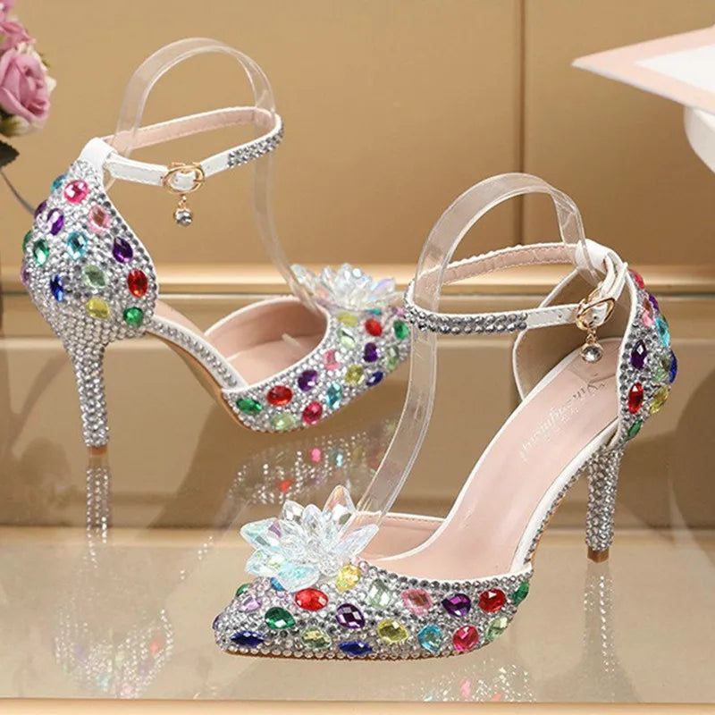 2025 Spring New Crystal Flash Diamond 7 Colors Wedding Bridesmaid Shoes Banquet Stiletto Women's Shoes heels_bridal