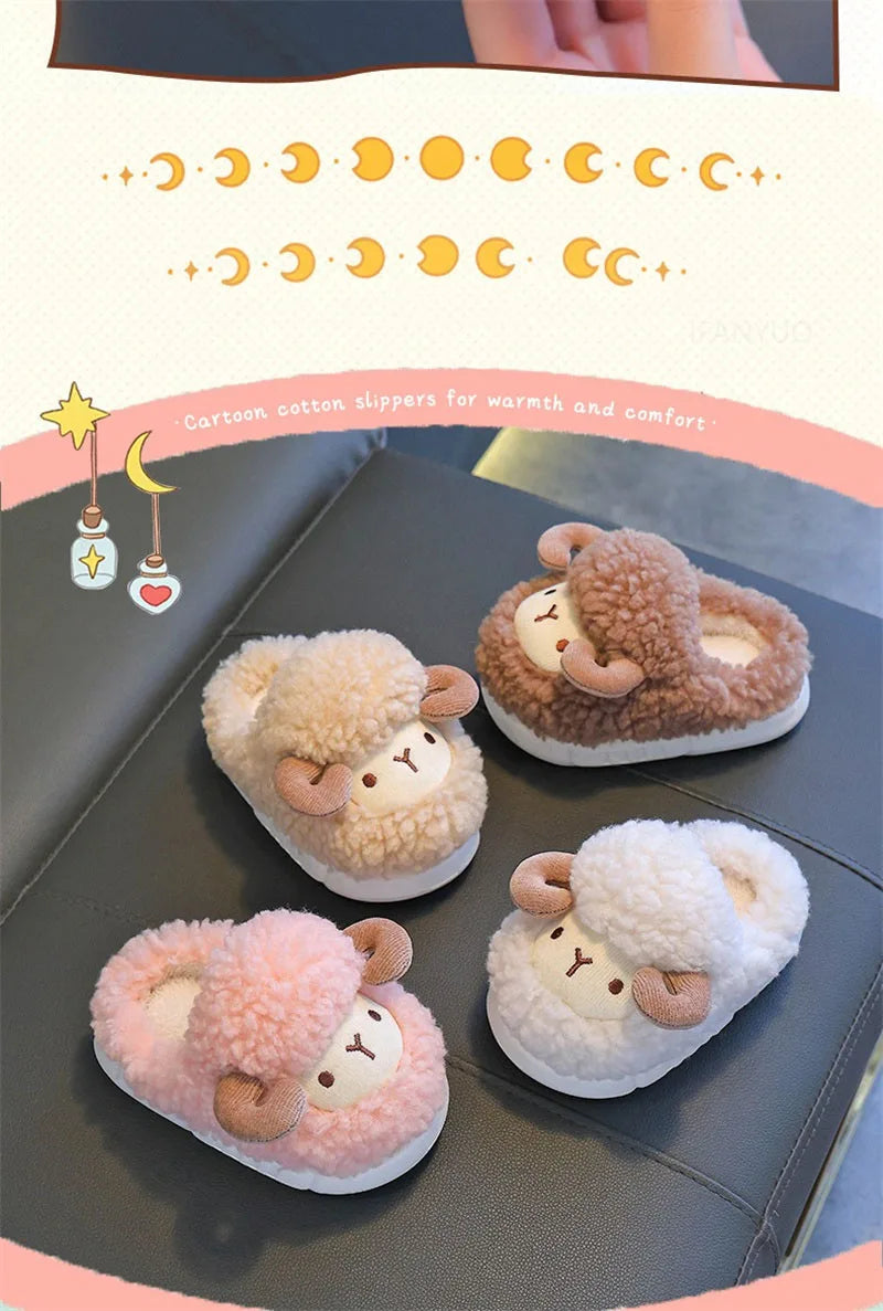 Winter Children Cotton Slippers Boys Girls Warm Anti Slip Home Slipper Fashion Cute Cartoon Alpaca Kids Parent-Child Plush Shoes kids_shoes