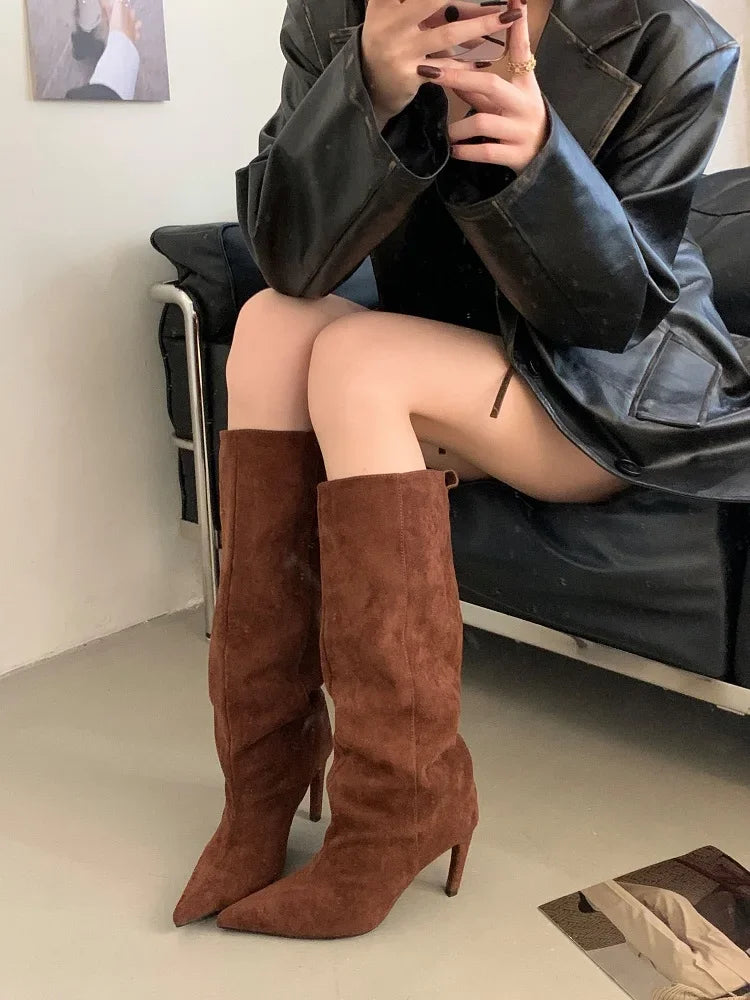Eilyken Street Style Winter Pointed Toe Women Knee-High Boots Sexy Thin Thin Heels Female Shoes Punk Vintage Long Booties boots_highheel