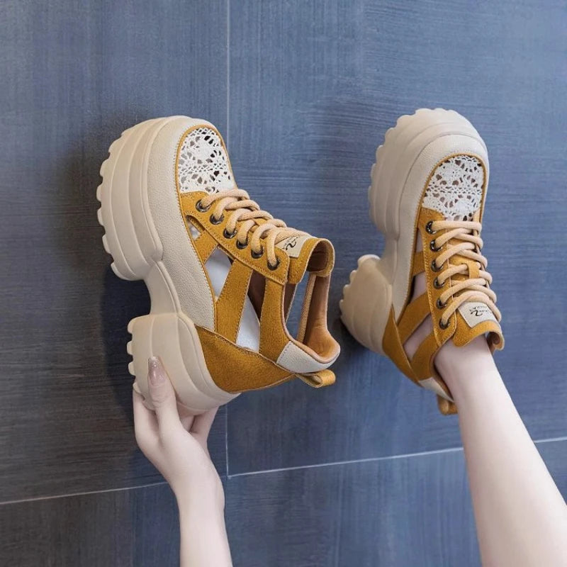 Trendy Thick Sole Women's Shoes 2024 Summer New Thick Mesh Hollow Inner Elevated Vulcanized Women's Sandals Platform Sneakers sneakers_platform