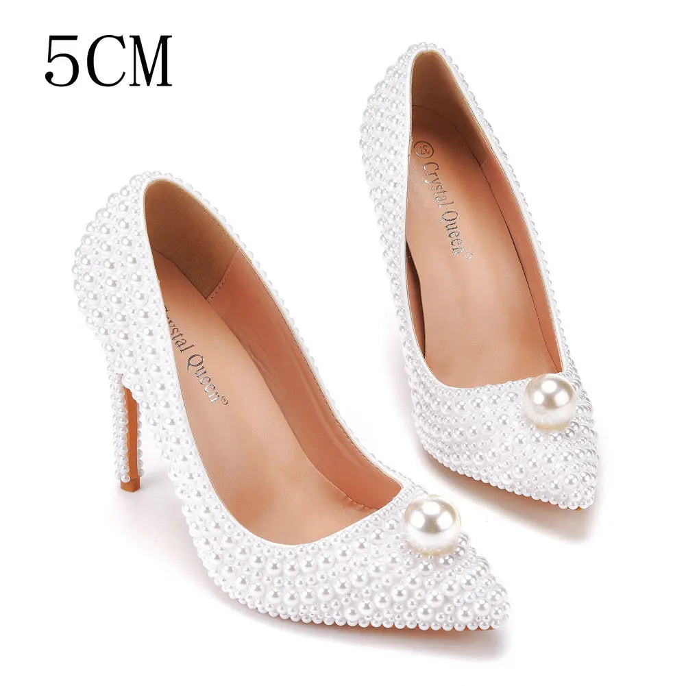 11cm Pearl Wedding Shoes Thin Heel Pointed Single Shoe Large Size Women's Shoes Bride Shoes Dinner Women's Pumps heels_bridal