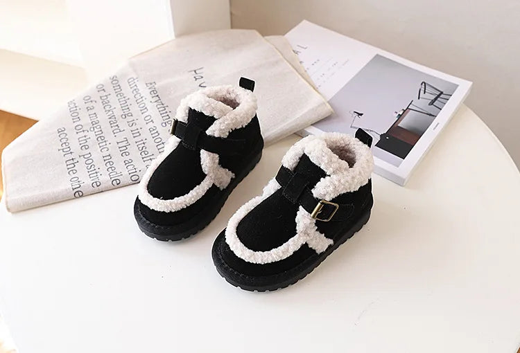 Children's Snow Boots For Girls Leather Warm Plush Fashion Non-slip Toddler Kids Boys Boots EU 21-30 kids_shoes