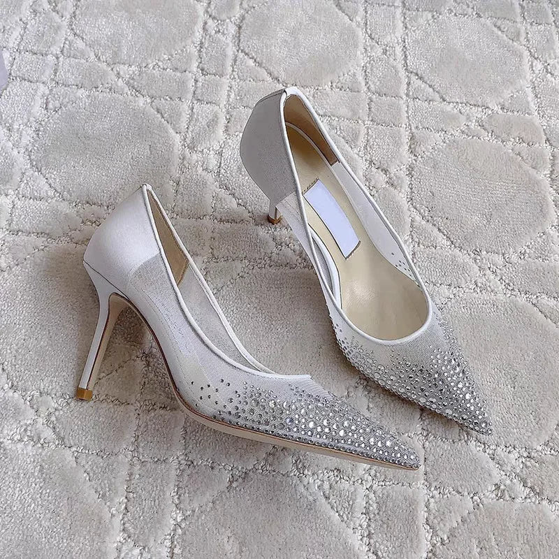 Spring and Autumn 2025 New   Mesh Pointed Shallow Mouth Sexy Stiletto Shoes heels_stiletto