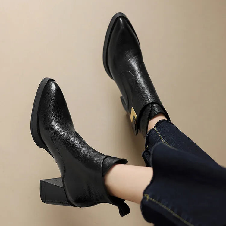 NEW Autumn/Winter Women Boots Genuine Leather Shoes for Women Pointed Toe Chunky Heel Shoe High Heel Modern Boots Platform Shoes boots_platform