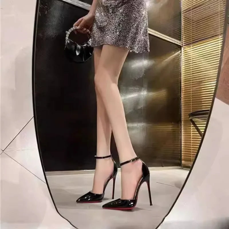 Patent Leather Women Ankle Strap D'orsay Stiletto Pumps Pointed Toe Sexy High Heel Shoes 8cm 10cm 12cm Customize heels_stiletto