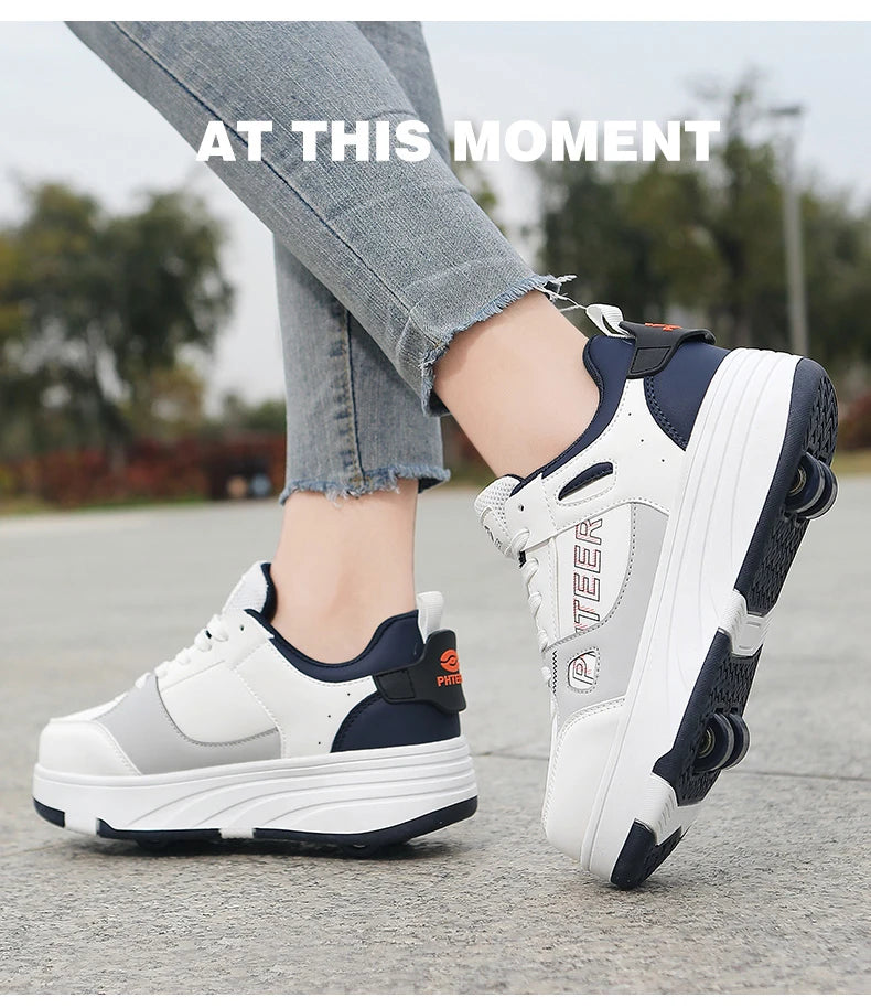 Fashion Double Row 4-Wheel Skates Roller Shoes with Wheels Dual-Purpose Roller Sneakers for children and adults kids_shoes