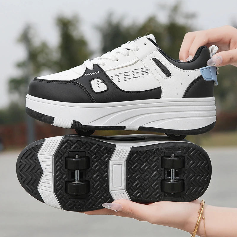 Fashion Double Row 4-Wheel Skates Roller Shoes with Wheels Dual-Purpose Roller Sneakers for children and adults kids_shoes