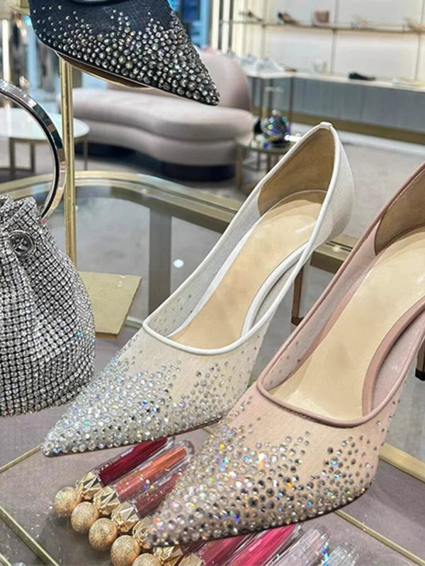 Spring and Autumn 2025 New   Mesh Pointed Shallow Mouth Sexy Stiletto Shoes heels_stiletto