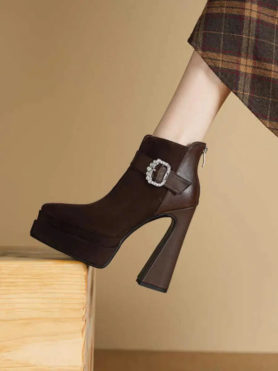 Crystal Platform Pointed Toe Women Ankle Boots Super High Heels Shoes 2025 Trend Luxury Brand Chunky Chelsea Snow Botas Pumps boots_platform