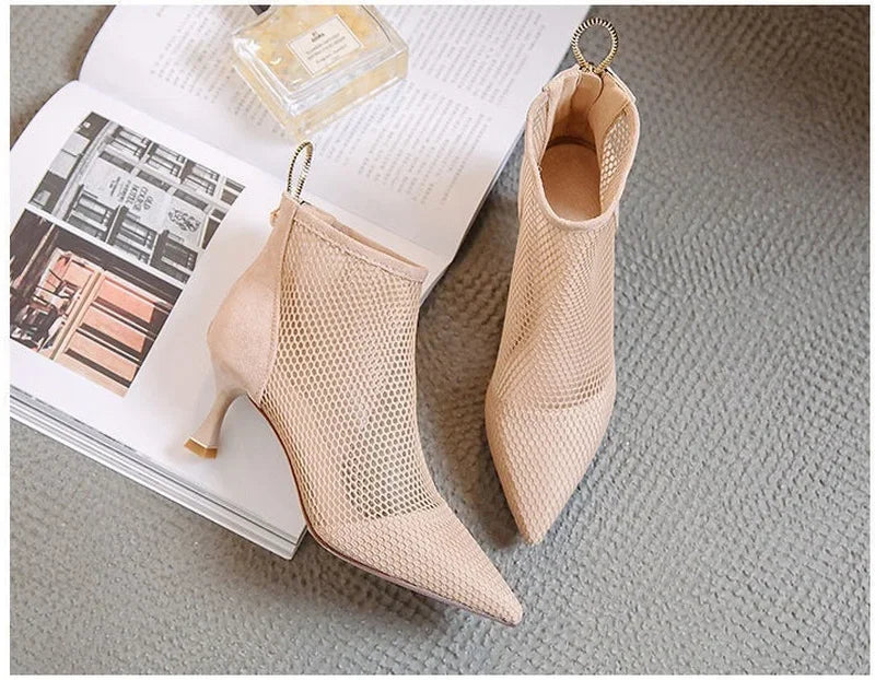 2024 Hot Seller New Women Mesh Sandals Boots,Sexy Summer High Heels,Holllow Out Shoes,Back Zip,Pointed Toe boots_highheel
