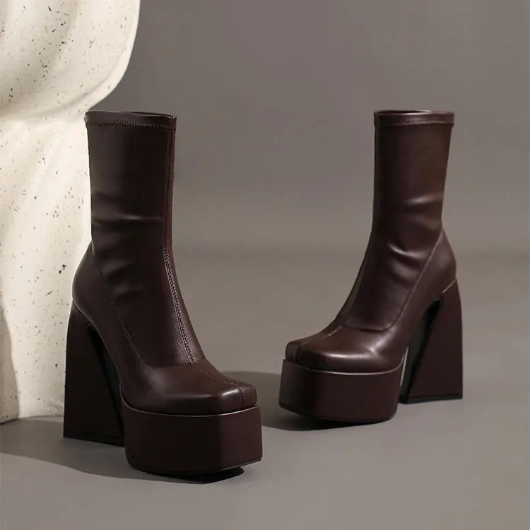 Stretch Punk Style Gothic Chunky Platform Ankle Boots for Women Autumn Winter Shoes Ladies Strange High Heels Boots Booties boots_platform