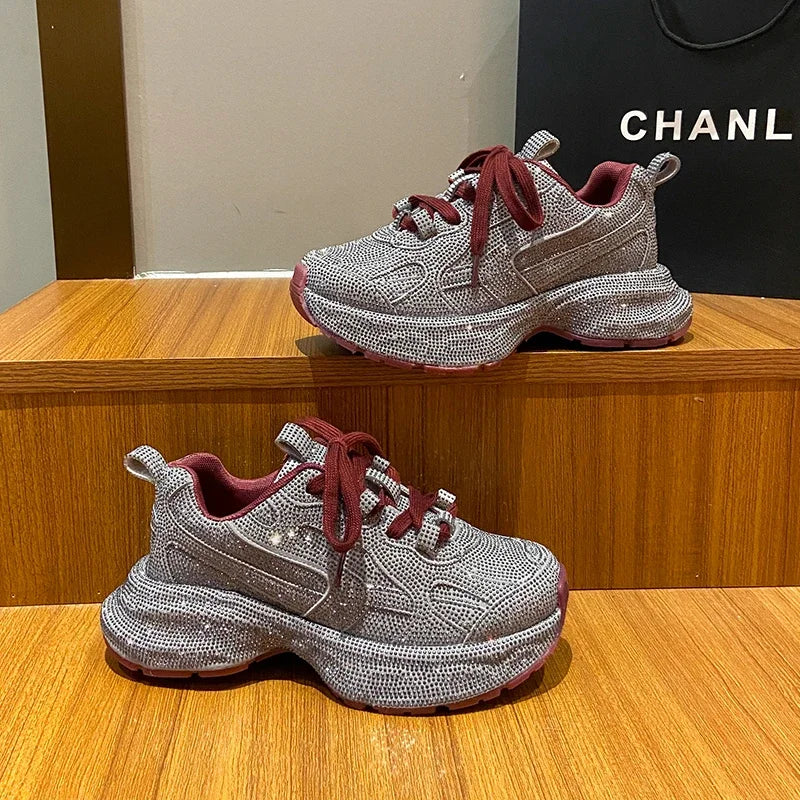 Luxury Full Diamond Thick soled Sneakers Designer Anti slip Running Shoes Women's Fashion Tennis ShoesHigh Quality Casual Shoes sneakers_platform