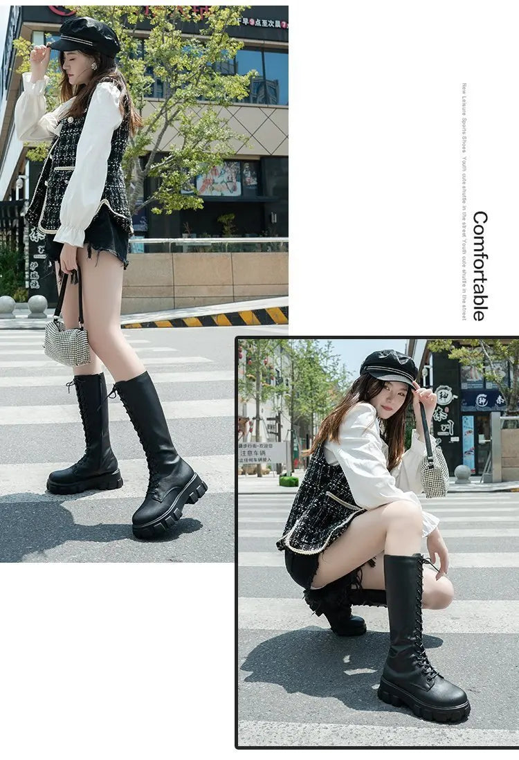 Women's Mid Calf Boots Padded Shoes Knee High Winter Sneakers Punk Style  Casual White Black  Platform Woman 2026 New boots_platform