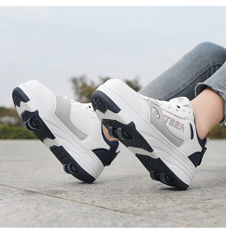 Fashion Double Row 4-Wheel Skates Roller Shoes with Wheels Dual-Purpose Roller Sneakers for children and adults kids_shoes