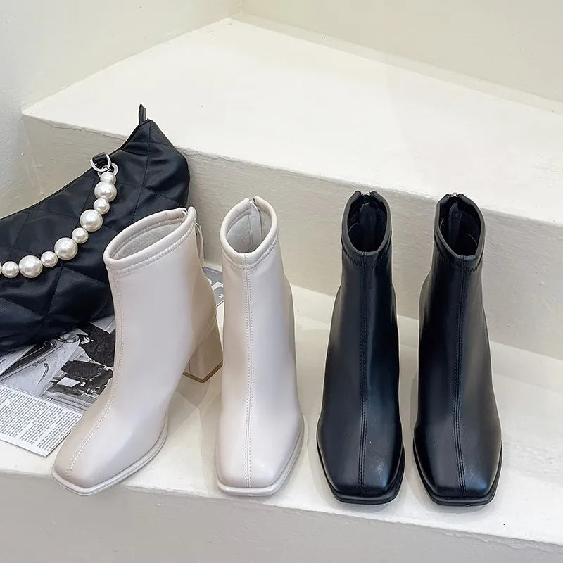 Winter Square Toe Elegant Banquet Women's Shoes Fashionable Square Heel Comfortable Short Boots High Heel Warm Knight Boots boots_highheel