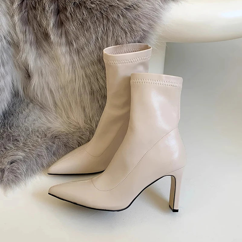 High Heel Women Slim Ankle Boots Fashion Elegant Pointed Toe Short Booties Spring Autumn Laides Street Style Shoes boots_highheel