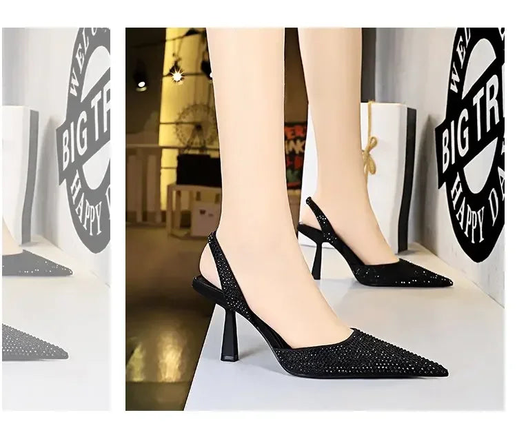 Gold Women Heels Sandals 2026 Summer Crystal Pointed Toe Female Stiletto African Party Rhinestone Shallow Slip on Heel Shoes heels_stiletto