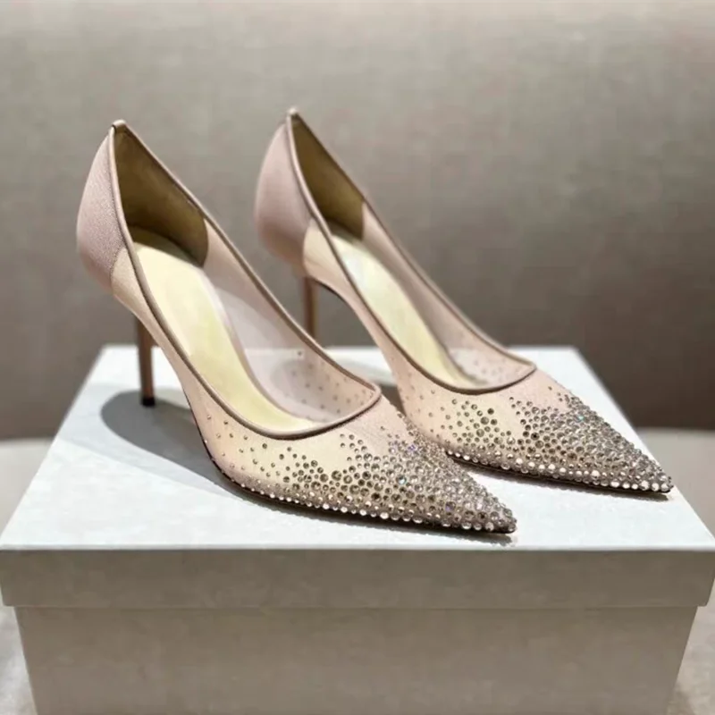 Spring and Autumn 2025 New   Mesh Pointed Shallow Mouth Sexy Stiletto Shoes heels_stiletto