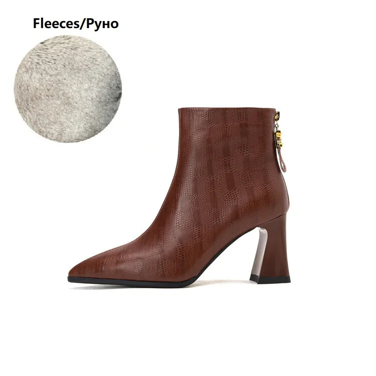 NEW Autumn Women Boots Pointed Toe Chunky Heel Boots Genuine Leather Shoes for Women Concise Ankle Boots High Heel Female boots_highheel