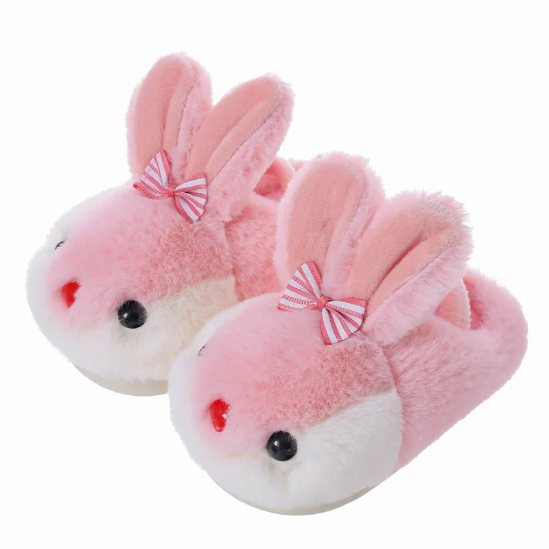 Children Winter Thick Slippers Kids Cotton-padded Shoes Baby Indoor Warm Slippers Girls Cute Cartoon Rabbit Animal Shoes Slides kids_shoes