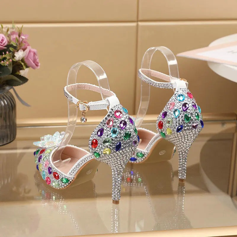 2025 Spring New Crystal Flash Diamond 7 Colors Wedding Bridesmaid Shoes Banquet Stiletto Women's Shoes heels_bridal